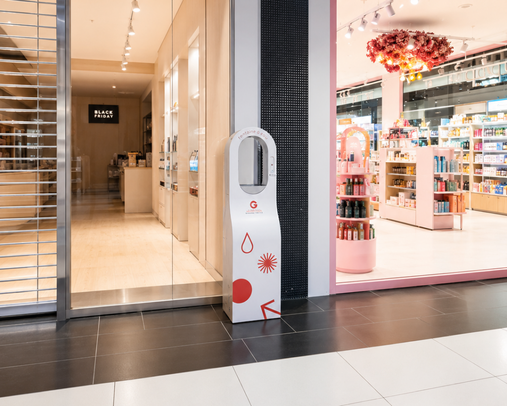 fontaine sur pied centre commercial